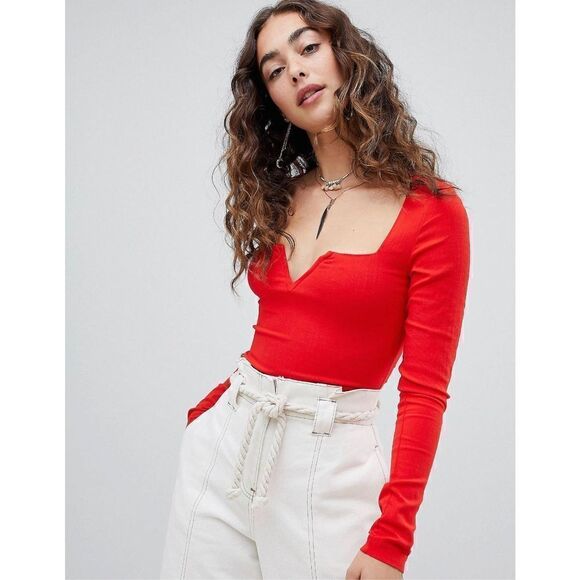Free People Intimately Free Zoe V-Wire Bodysuit Red Small - Picture 1 of 12